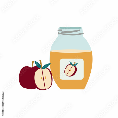 Glass jar with apple jam. Bright vector illustration of apple jam.	