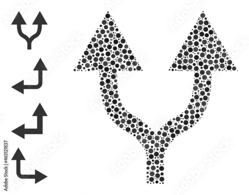 Round dot composition split arrows up. Vector mosaic is based on split arrows up symbol, and made of scattered round items. Vector icon of split arrows up organized of random circle points.