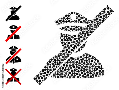 Rounded dot collage not allowed police. Vector collage is based on not allowed police icon, and formed with scattered round elements.