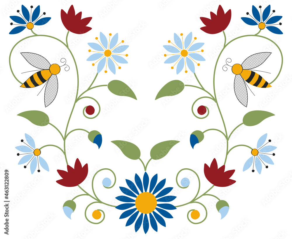 Kashubian bumble bee floral design - obrazy, fototapety, plakaty 