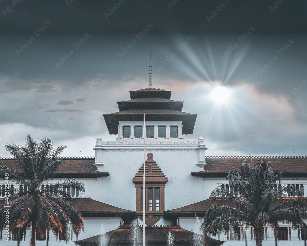 Front view of the Gedung Sate, a history museum in Bandung, Indonesia - obrazy, fototapety, plakaty 