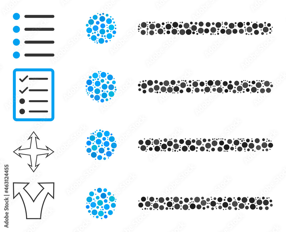 Circle collage items. Vector collage is based on items symbol, and done of random spheric parts. Vector icon of items created of random round items. Circle collage items. Vector collage is based on items symbol, and done of random spheric parts. Vector icon of items created of random round items.