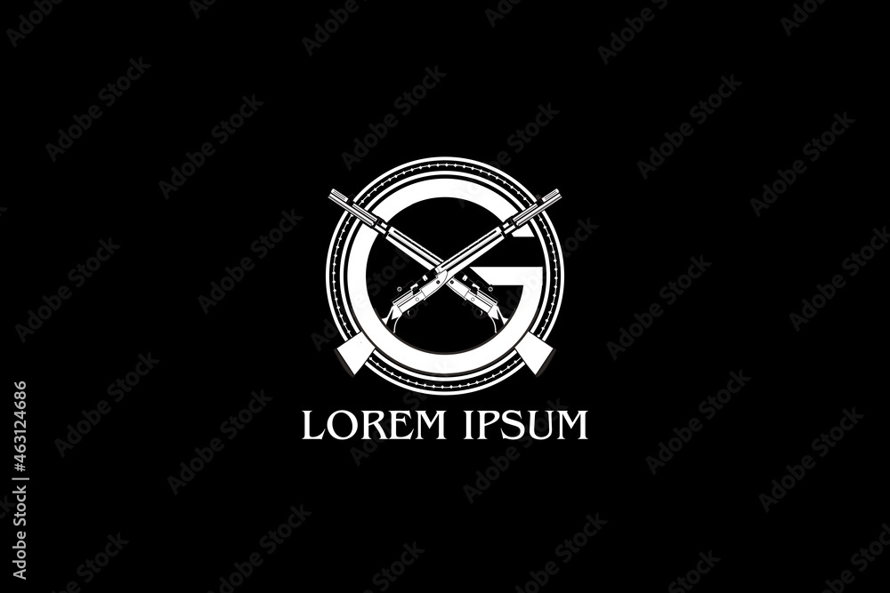 letter G with cross rifle vector logo template letter G with cross rifle vector logo template