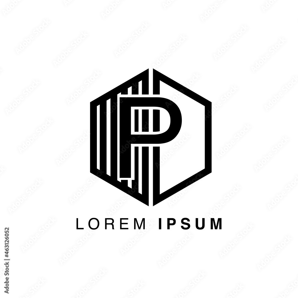 simple alphabet logo black and white concept with hexagon combination simple alphabet logo black and white concept with hexagon combination