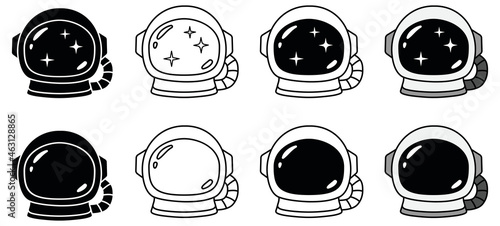 Astronaut Helmet Clipart Set - Outline, Silhouette and Colored