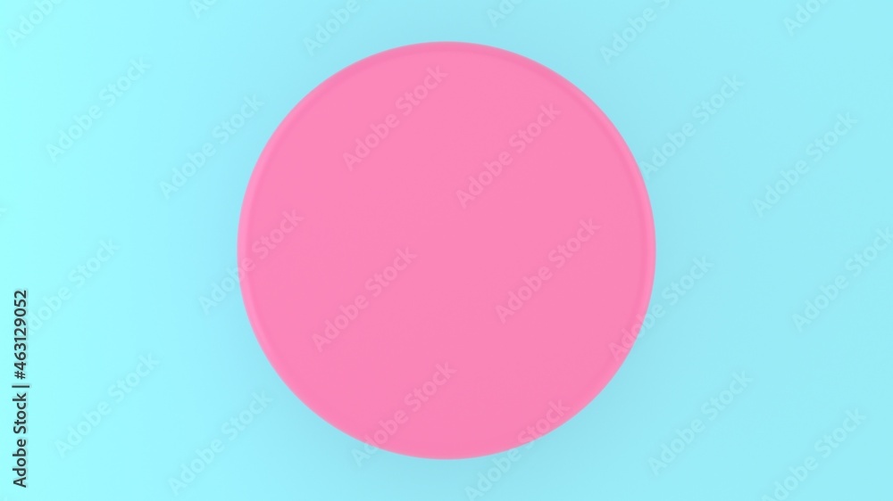 Pink volumetric circle platform on a blue background. Minimal abstract background. Theme for commercial cosmetic luxury design. 3d Rendering