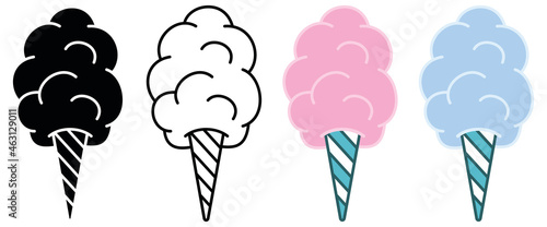 Cotton Candy Clipart Set - Outline, Silhouette, Colored