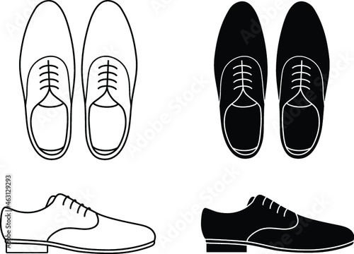 Men's Dress Shoes Clipart Set - Outline and Silhouette