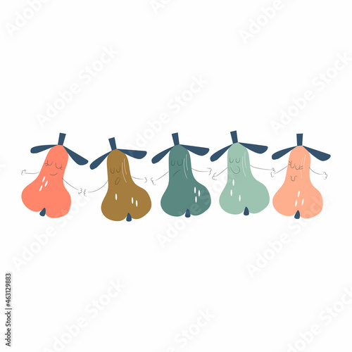 Set of pear characters with different emotions. Vector illustration isolated on white background. Cartoon style. Vector © Gulnaz