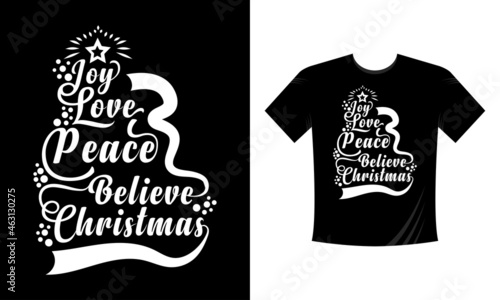 Joy Love Peace Believe Christmas typography Design. Holiday décor with x mas tree, Santa, nurse, gingerbread texts and ornaments. Stock vector background.
