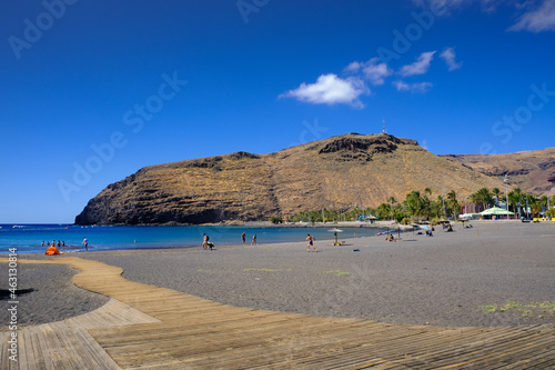  Playa de San Sebasti  n  beach  in San Sebasti  n de La Gomera town. La Gomera island  Canary Islands  Spain  - september 2021.