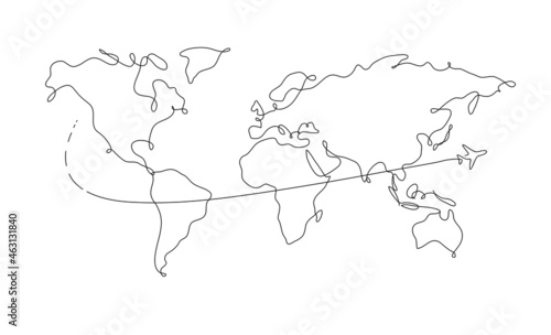Obraz na płótnie World map pen line plane travel drawing on white background w salonie
