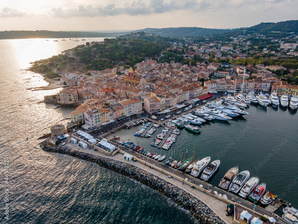 Aerial view of Saint-Tropez city in French Riviera (South of France)