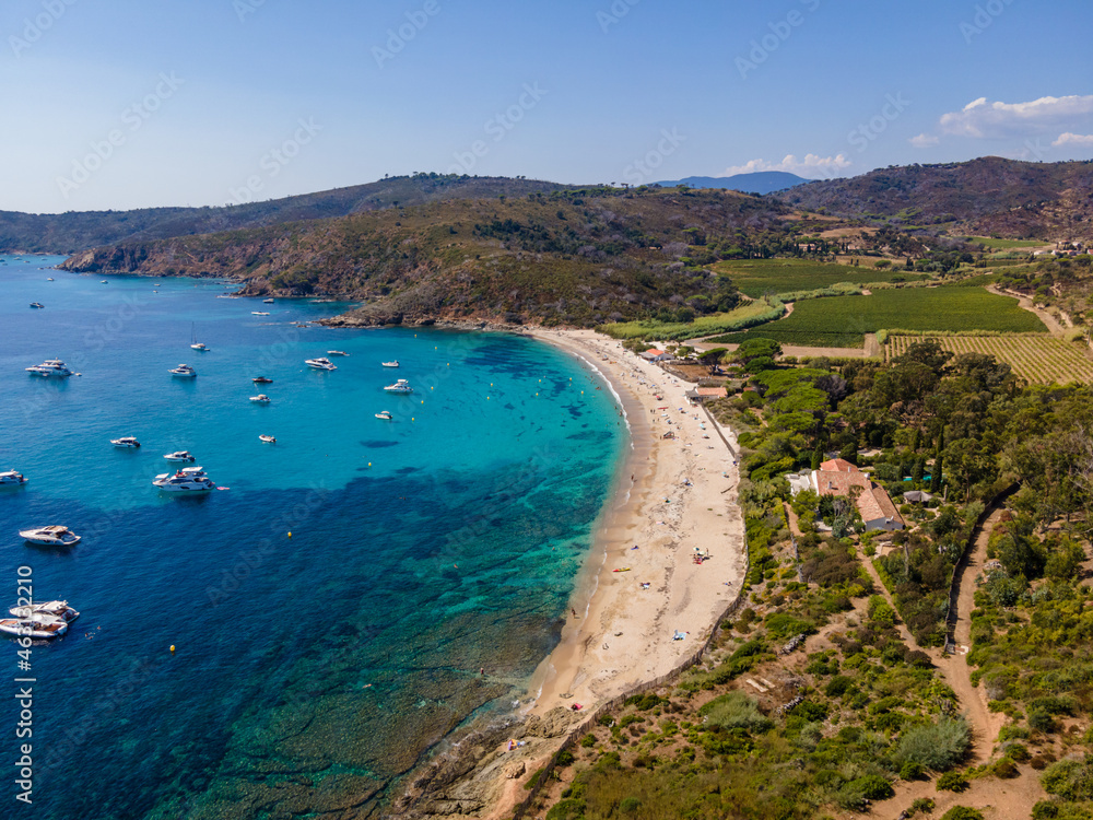 Aerial view of Briande beach in La Croix-Valmer (French Riviera, South of France)