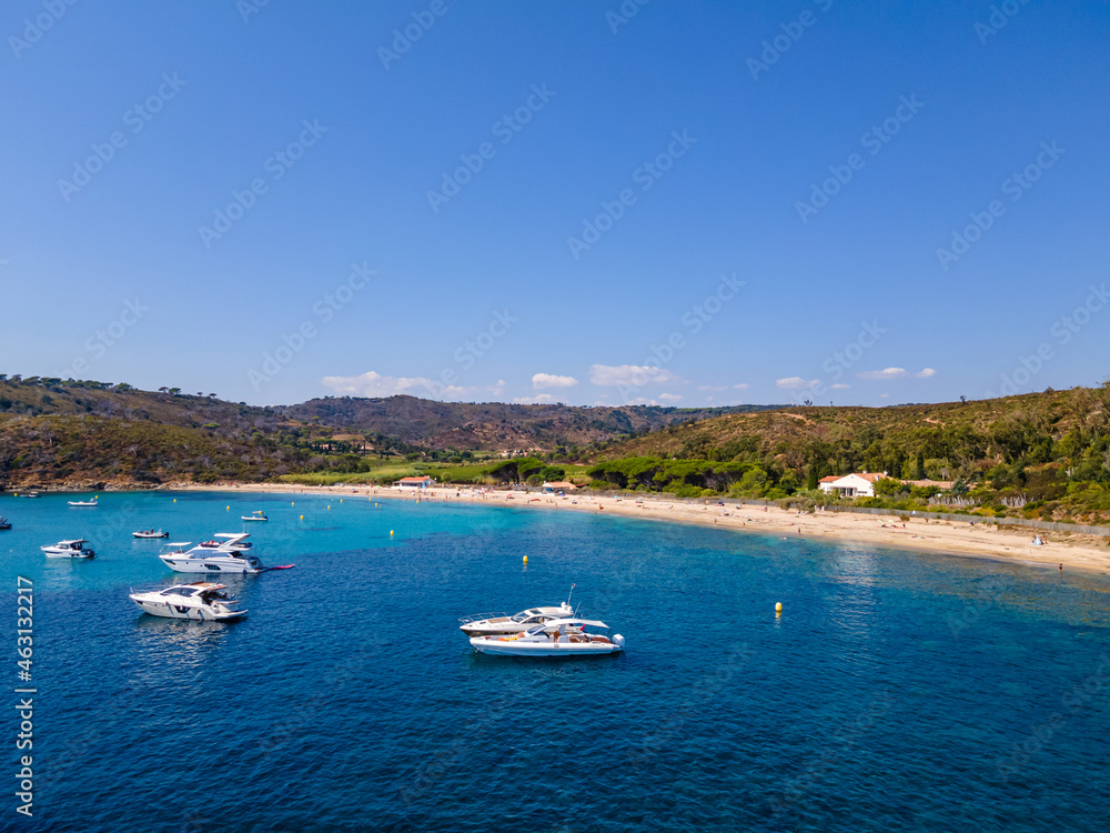 Fototapeta premium Aerial view of Briande beach in La Croix-Valmer (French Riviera, South of France)