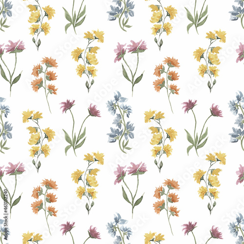 Wildflowers hand drawn Seamless Pattern  Watercolor Meadow flowers paper  Field Herbs repeat paper  floral printing design  textile print  scrapbooking