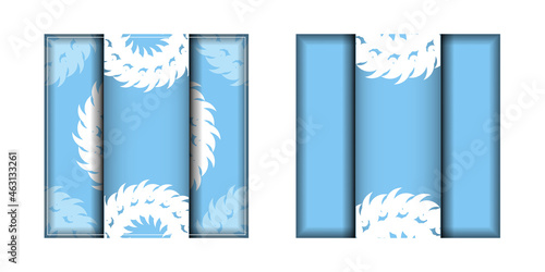 Blue color brochure template with vintage white ornaments prepared for typography.