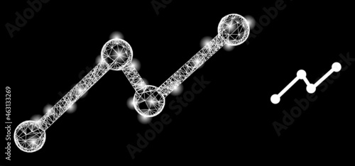 Bright mesh vector chart with glare effect. White mesh, bright spots on a black background with chart icon. Mesh and lightspot elements are placed on different layers.