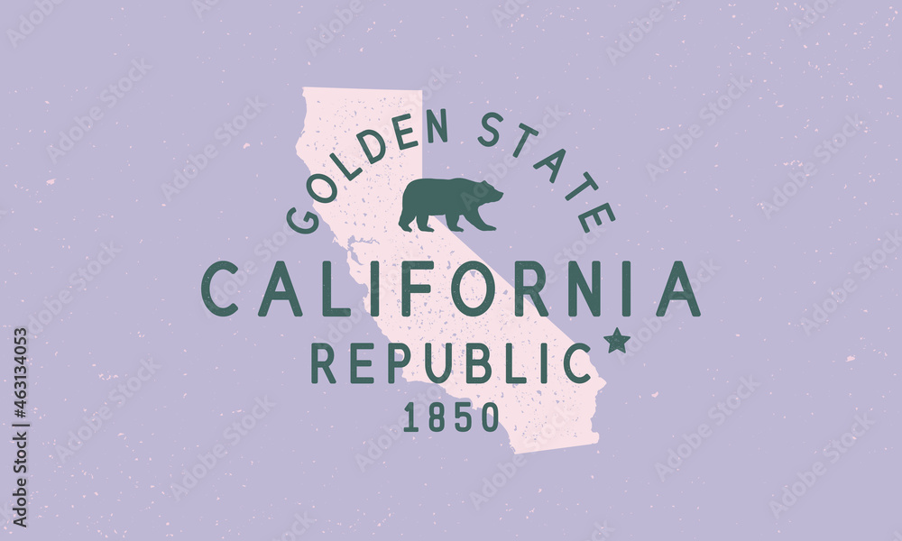 California - Golden State. California state logo, label, poster. Vintage poster. Print for T-shirt, typography. Vector illustration
