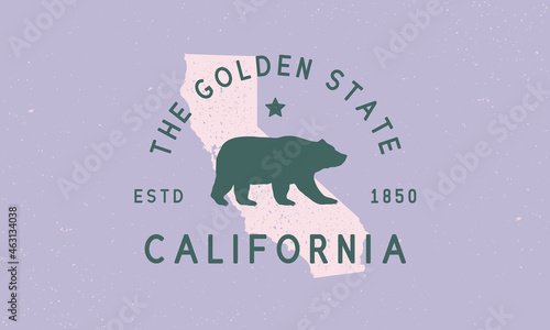 California State logo, emblem, label. The Golden State. Print for T-shirt, typography. USA California vintage design. Vector illustration