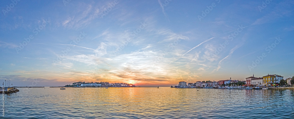 Image of colorful sunset from the harbor of the Croatian coastal town of Porec