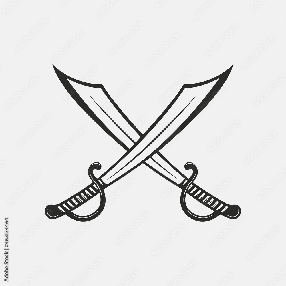 Crossed Swords Sabers Flat Illustration Stock Illustration