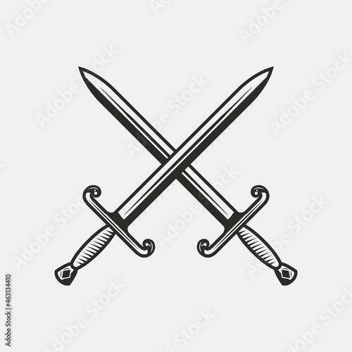 Vintage Sword icon. Knight's crossed swords isolated on white background. Battle icon. Vector illustration photo