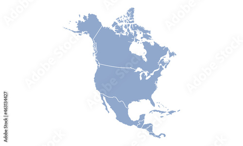 North America map with regions. Outline North America map isolated on white background. Vector illustration
