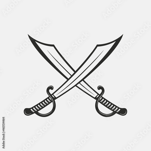 Vintage Saber icon. Pirates crossed swords isolated on white background. Vector illustration