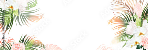 Tropical flowers and leaves vector design banner