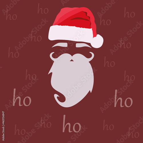 Santa with a beard and mustache on a red background says hohoho