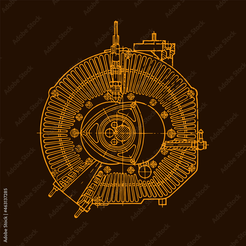 Rotary Engine Blueprint. Abstract Technical Background. Stock Vector