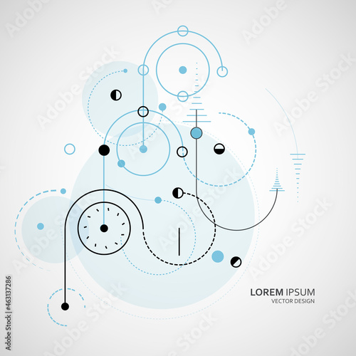 Abstract vector illustration. Circular elements in creative pattern with abstract geometric objects. Modern data design digital dots and dotted circles
