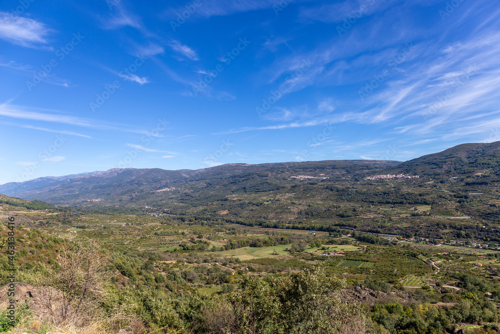 Landscape view of Valle del Jerte, Extremadura, Spain. Urban rural life concept.