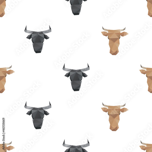 Bull head triangle shape seamless pattern backgrounds. Wrapping paper template. Polygonal design illustration.
