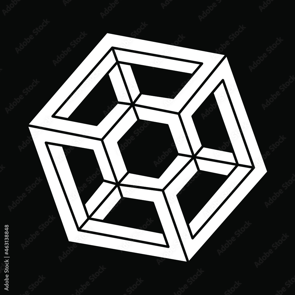 Optical illusion. Impossible shapes, vector. Optical art object. Geometric figures. Escher style. Optical illusion. Impossible shapes, vector. Optical art object. Geometric figures. Escher style.