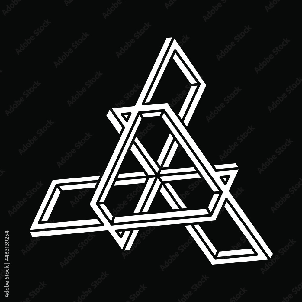 Optical illusion, impossible shapes, vector. Optical art object. Geometric figures. Escher style.