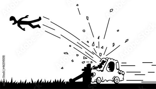 Car Crash Driver Flying Line Cartoon