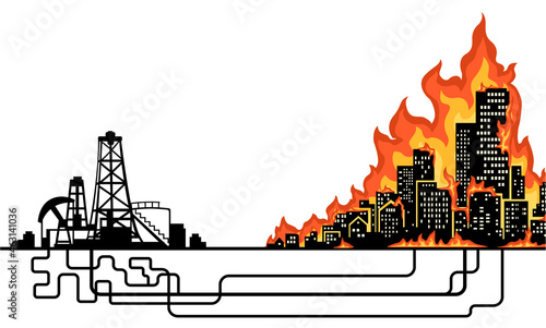City Oil Fire Cartoon
