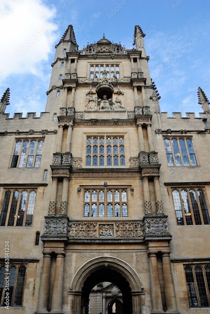 The Tower of the Five Orders of the 400 year old Bodleian Library built in 1602 in Oxford, England, UK