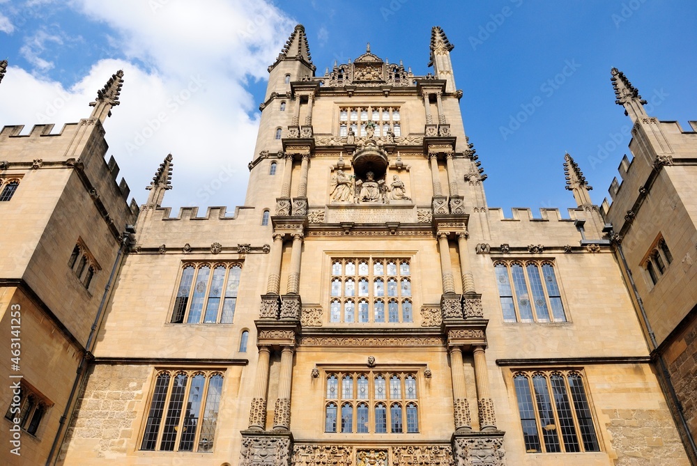 The Tower of the Five Orders of the 400 year old Bodleian Library built in 1602 in Oxford, England, UK