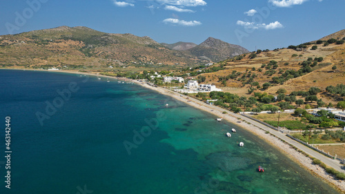 Aerial drone photo of paradise beach of Kalamitsa in island of Skyros, Sporades, Greece