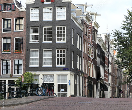 Amsterdam Canal Street View with House Facades, Netherlands photo