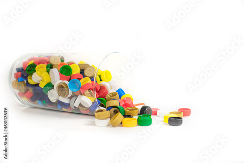 Colorful plastic bottle screw caps used to seal plastic bottles