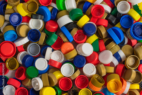 Colorful plastic bottle screw caps used to seal plastic bottles