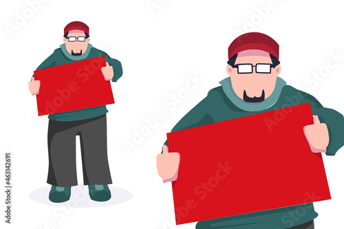 Man Holding Red Signs Protester Illustration