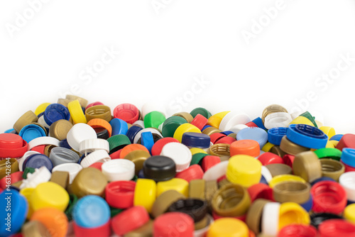 Plastic bottle screw caps isolated on white background