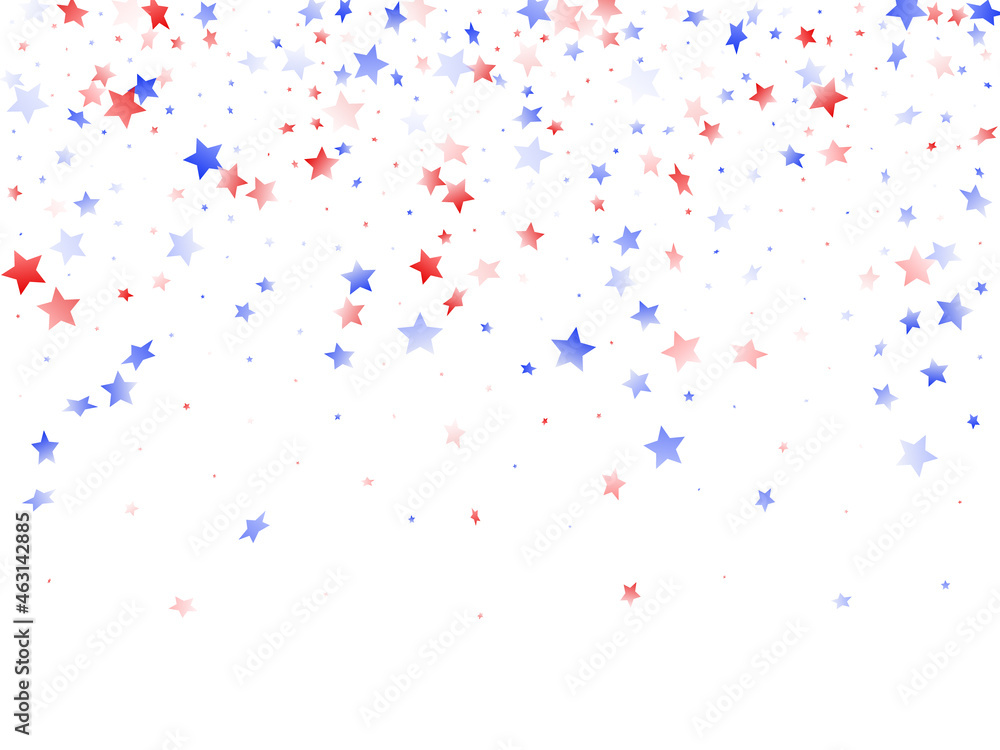 Flying red blue white star sparkles on white vector american patriotic background. Flying red blue white star sparkles on white vector american patriotic background.