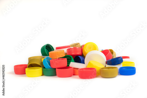 Plastic bottle screw caps isolated on white background