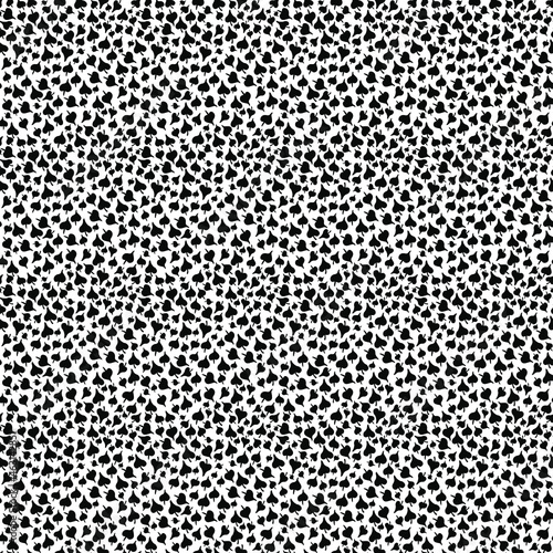 All over seamless vector repeat pattern with tiny ditsy tossed black spade shape leaves on white background